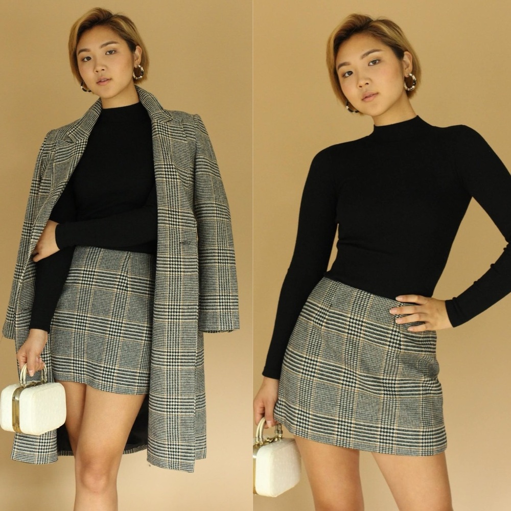 Astr Black and Gray Plaid Mini Skirt